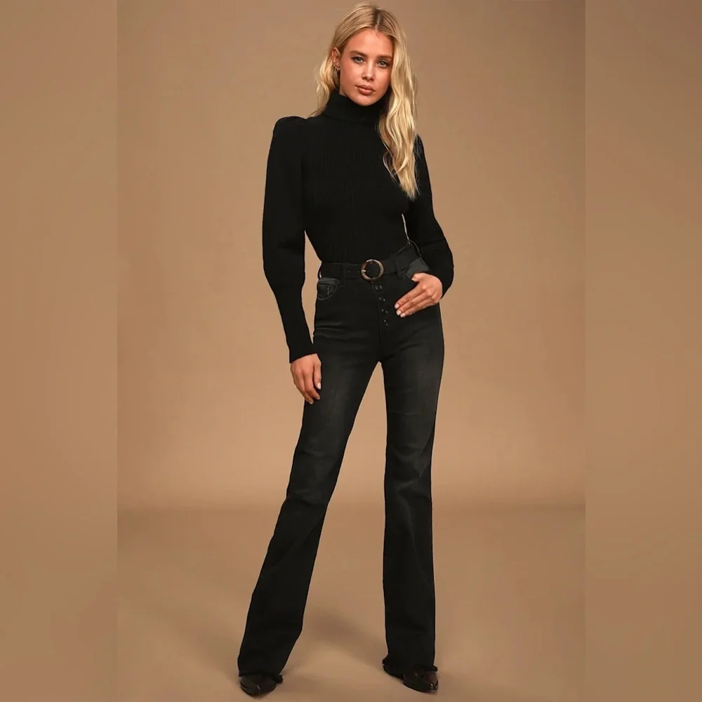 NWT Lulu’s You Know The Drill Black Turtleneck Sweater Top Black